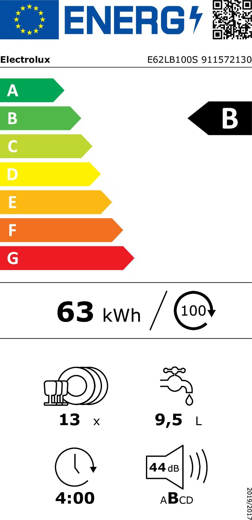 Lave-vaisselle Tout Intégrable 60 cm SmartSelect 13 couverts ELECTROLUX E62LB100S