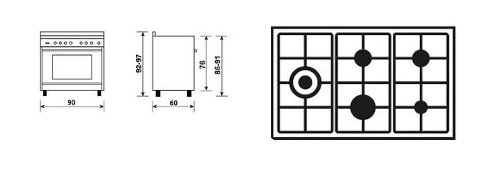 Cuisinière Matrix Mixte Piano 90 x 60 CM GLEM GX960CVIX