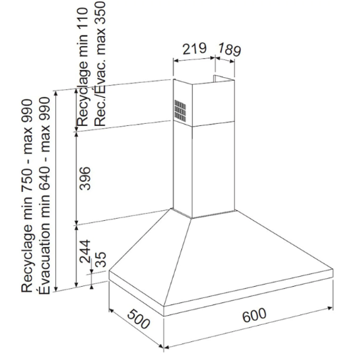 HOTTE DÉCORATIVE MURALE PYRAMIDE 60 CM Airlux AHP675BK - vue 2