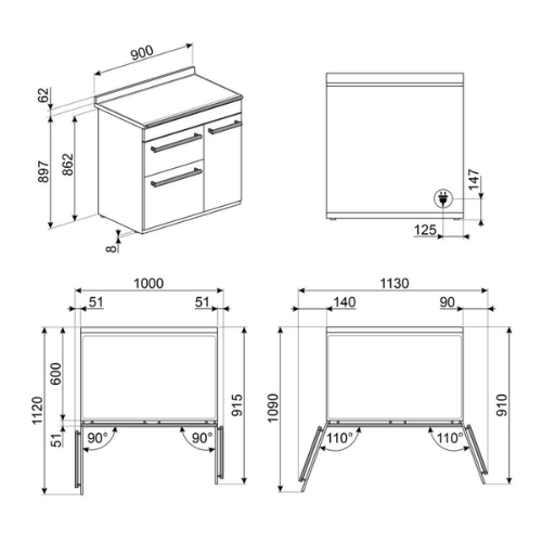 Centre De Cuisson 90 cm Gaz Inox SMEG SY93-1 - vue 4