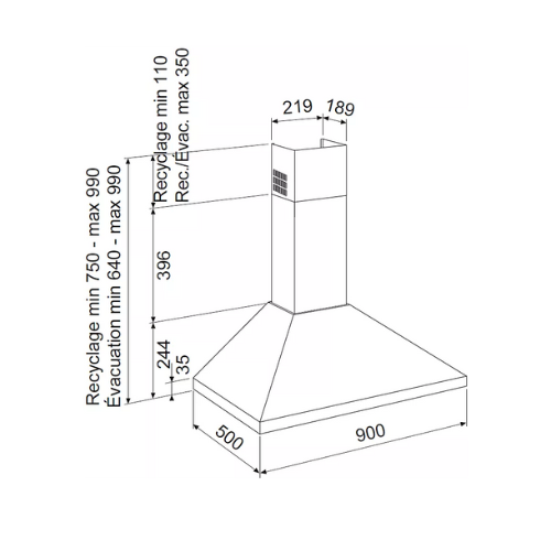 HOTTE DÉCORATIVE MURALE PYRAMIDE 90 CM Noire Glem GHP945BK - vue 2