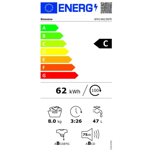 iQ300, Lave-linge front, 8 kg, 1400 trs/min SIEMENS WM14N228FR(F)