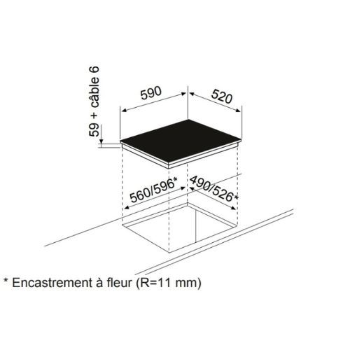 Table Induction noire 60cm 3 foyers AIRLUX ATI632BKN - vue 2