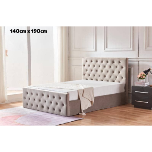 LIT COFFRE VICTORIA CAPITONNE AVEC DIAMANT VELOURS MOKA 140x190 EURODESIGN 717M140 - vue 1