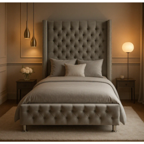 LIT COFFRE CLOUTE BOX VELOURS GRIS 90X190CMEURODESIGN CLOU-VG-90 - vue 1