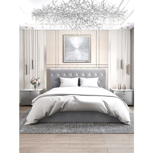 LIT COFFRE CORSICA EN VELOURS GRIS 140x190 EURODESIGN 755G140 - vue 1