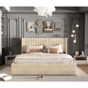 Lit Double Coffre Camille Velours Beige 140x190cm EURODESIGN L96BE140 - vue 1