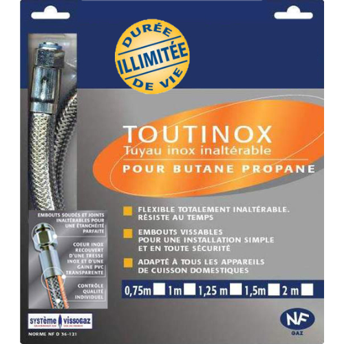 Flexible gaz butane et propane duree illimitee 1.50M NF36125 ADDAX RGB150 - vue 1