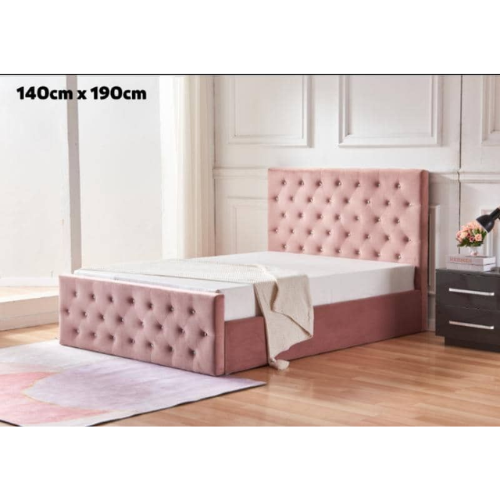 LIT COFFRE VICTORIA CAPITONNE AVEC DIAMANT VELOURS ROSE 140x190 EURODESIGN 717R140 - vue 1