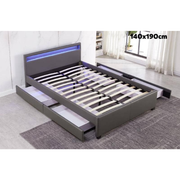 LIT LED EN SIMILICUIR GRIS A TIROIRS 140x190 cm EURODESIGN 722G140 - vue 1