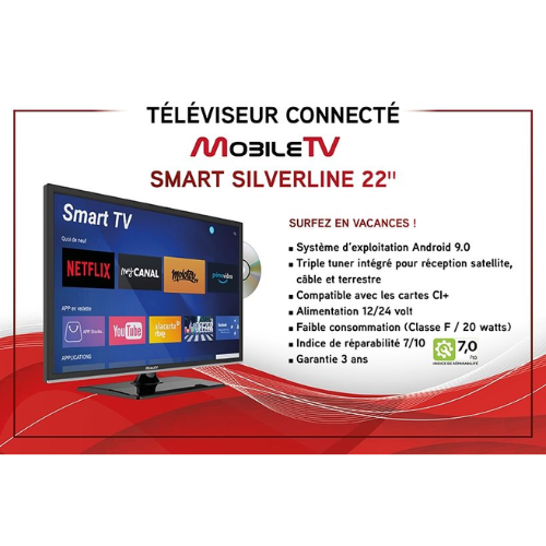 Téléviseur avec lecteur DVD MobileTv Silverline 22 DVDSBT SMART - vue 1