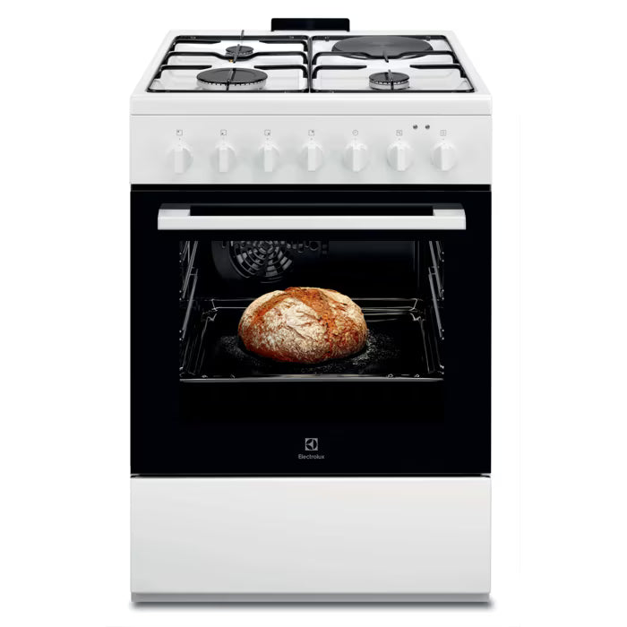 Cuisinière Mixte gaz/électrique 60x60cm 4 foyers Multifonction ELECTROLUX LKM624022W