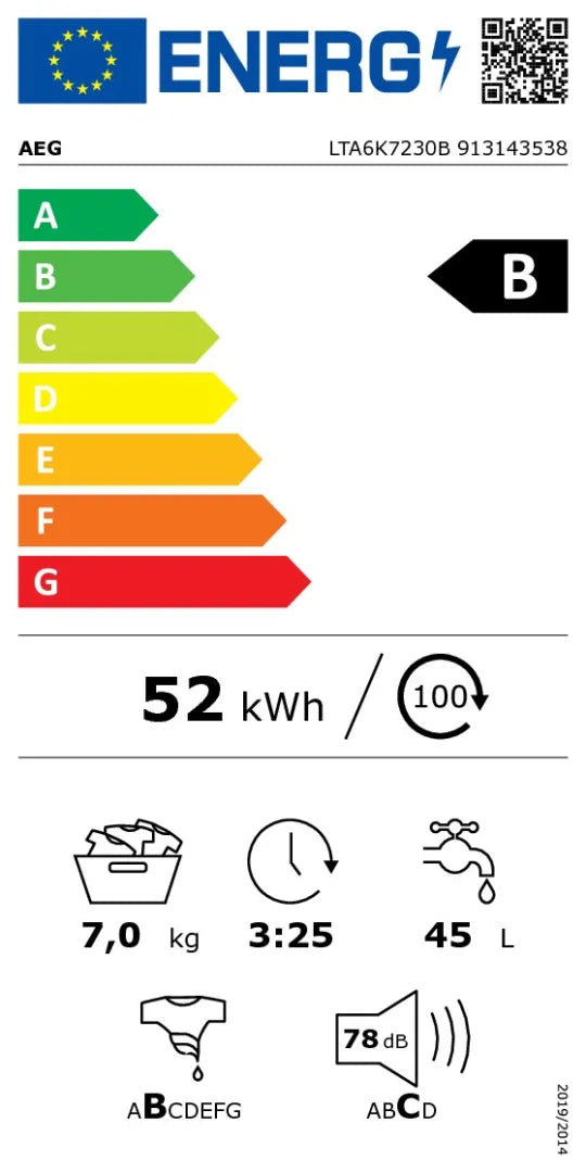 Lave-linge Top Série 6000 Prosense® 7.0 kg AEG LTA6K7230B
