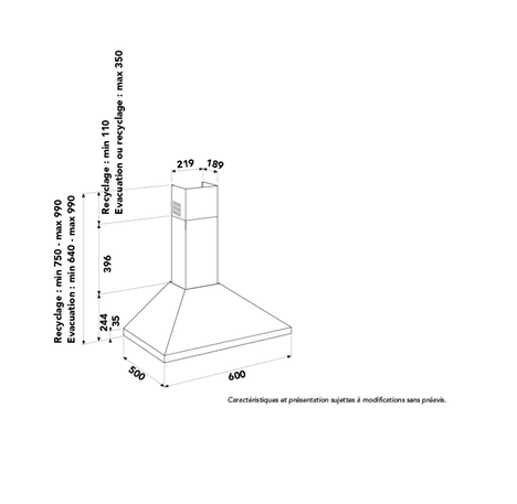 Hotte murale pyramide 60 cm AIRLUX AHP660SS EM