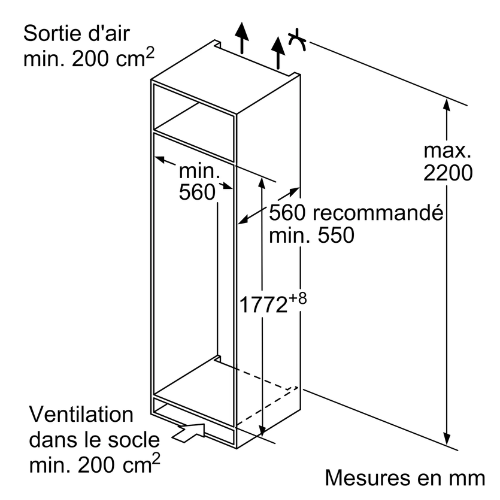 iQ700, Réfrigérateur intégrable, 140 x 56 cm, Charnières pantographes softClose SIEMENS KI51FADE0 - vue 7