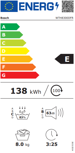 Série 4, Sèche-linge pompe à chaleur, 8 kg BOSCH WTH8300DFR