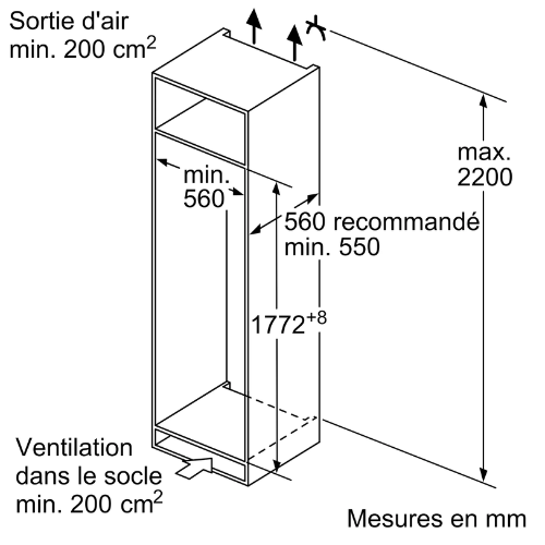 iQ300, Réfrigérateur intégrable, 177.5 x 56 cm, charnières pantographes SIEMENS KI81RVFE0 - vue 5
