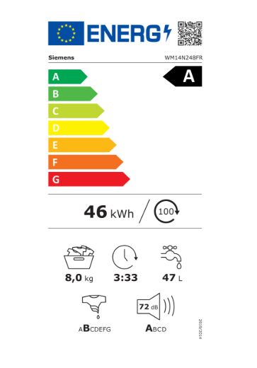 iQ300, Lave-linge front, 8 kg, 1400 trs/min SIEMENS WM14N248FR
