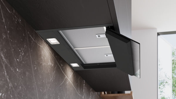 iQ500, Hotte design intégré, 60 cm, Noir avec finition en verre, Noir mat SIEMENS LJ67BDP60
