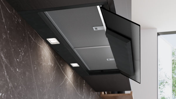 iQ500, Hotte design intégré, 90 cm, Noir avec finition en verre, Noir mat SIEMENS LJ97BDP60