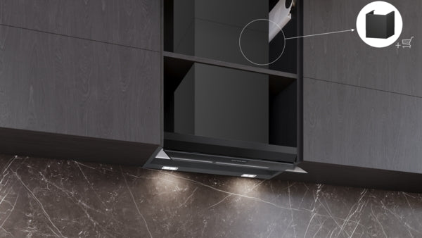 iQ500, Hotte design intégré, 60 cm, Noir avec finition en verre, Noir mat SIEMENS LJ67BDP60