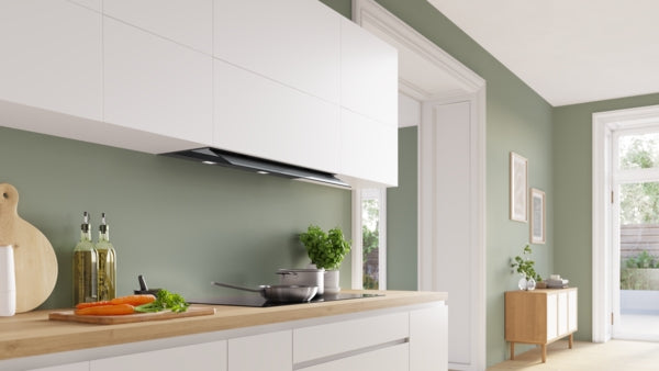 Série 6, Hotte design intégré, 90 cm, Noir avec finition en verre, Noir mat BOSCH DBB97DP60