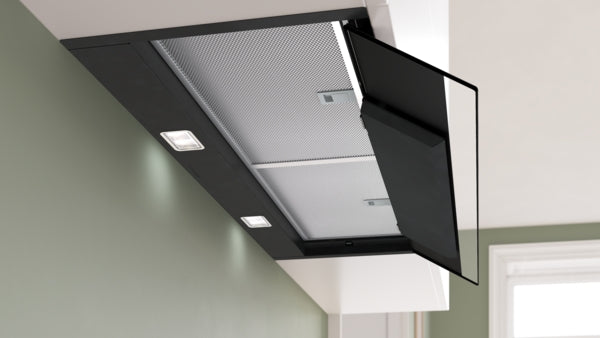 Série 6, Hotte design intégré, 90 cm, Noir avec finition en verre, Noir mat BOSCH DBB97DP60