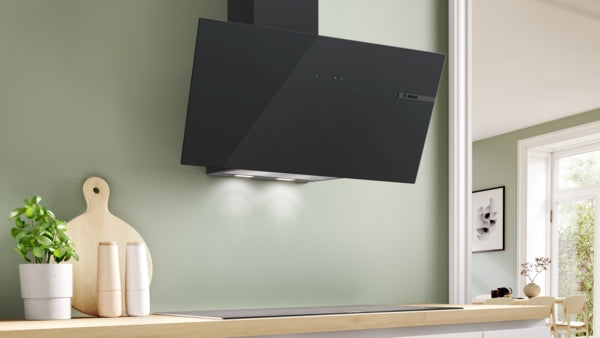 Série 6, Hotte murale, 80 cm, Noir avec finition en verre, Noir avec finition en verre, Noir BOSCH DWK87PN61