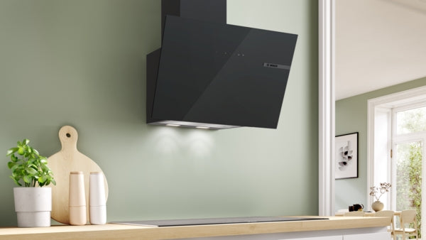 Série 6, Hotte murale, 60 cm, Noir avec finition en verre, Noir avec finition en verre, Noir BOSCH DWK67PN61