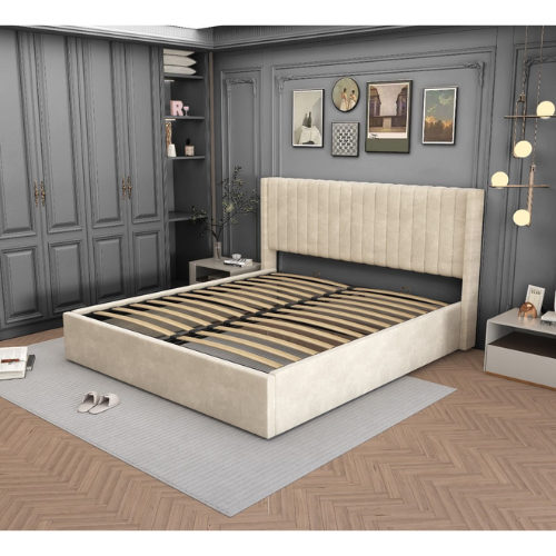 Lit Double Coffre Camille Velours Beige 140 x 190CM - vue 2