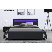 LIT LED EN SIMILICUIR NOIR A TIROIRS 140x190 cm EURODESIGN 722N140 - vue 1