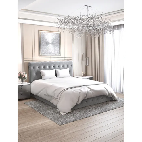 LIT COFFRE CORSICA EN VELOURS GRIS 140x190 EURODESIGN 755G140 - vue 2