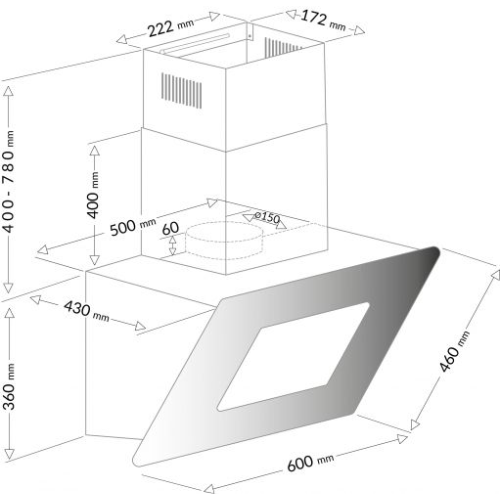 Hotte décorative murale AMICA AH4416 - vue 2