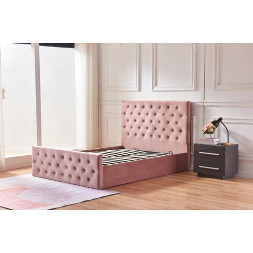 LIT COFFRE VICTORIA CAPITONNE AVEC DIAMANT VELOURS ROSE 140x190 EURODESIGN 717R140 - vue 2