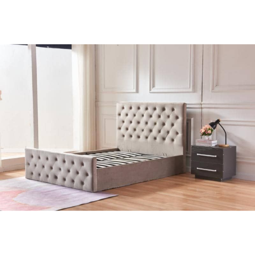 LIT COFFRE VICTORIA CAPITONNE AVEC DIAMANT VELOURS MOKA 140x190 EURODESIGN 717M140 - vue 2