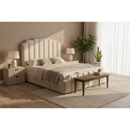 Lit Pepper Capitonne En Ligne Velours Beige 160x200cm - vue 2