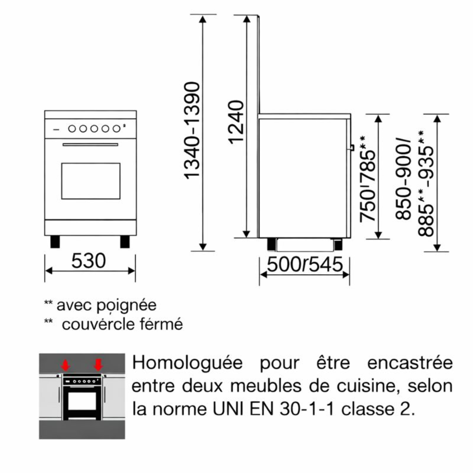 Cuisinière Alpha 53 x 50 CM GLEM GA550MIX - vue 2