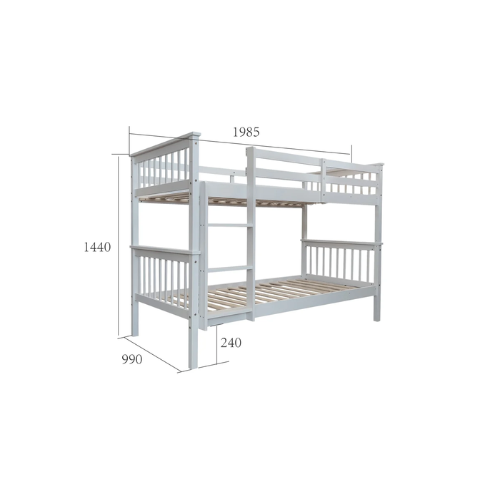 Lit Batna En Bois 1+1 Blanc 90x190CM Eurodesign - vue 2