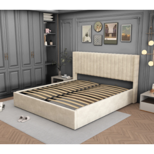 Lit Double Coffre Camille Velours Beige 140x190cm EURODESIGN L96BE140 - vue 2