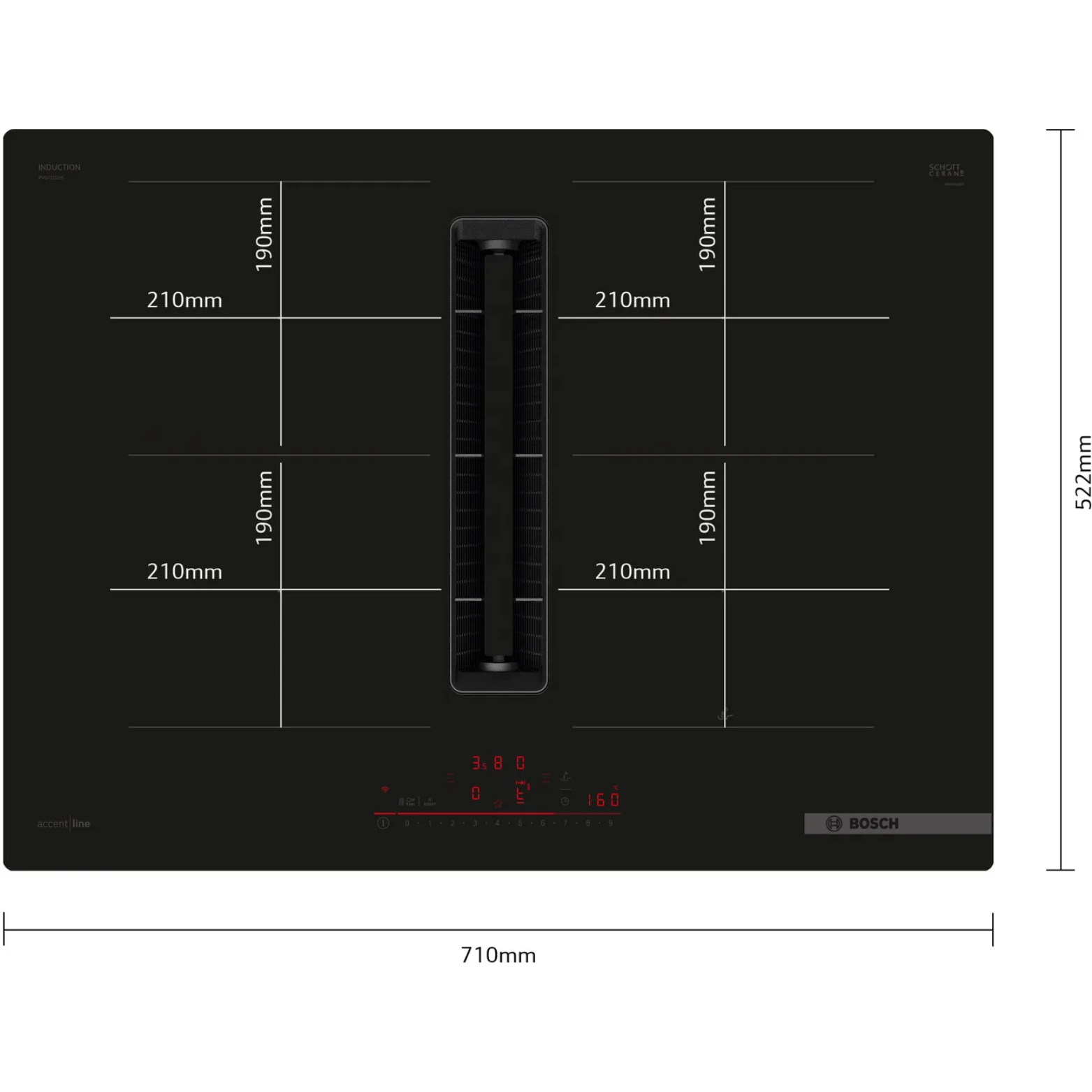 Série 6, Table induction aspirante, 70 cm, sans cadre BOSCH PVQ711H26E - vue 4