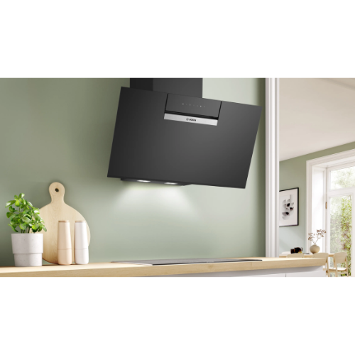 Série 4, Hotte murale, 80 cm, Noir avec finition en verre BOSCH DWK87FN60 - vue 2