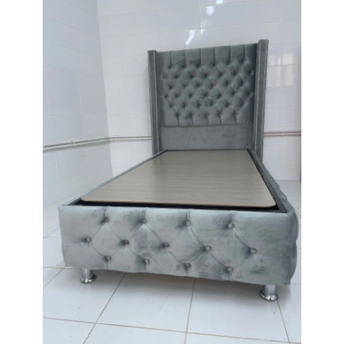 LIT COFFRE CLOUTE BOX VELOURS GRIS 90X190CMEURODESIGN CLOU-VG-90 - vue 2
