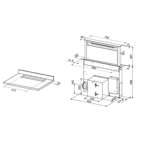 HOTTE PLAN DE TRAVAIL TÉLESCOPIQUE 90 CM Airlux AHV972BK - vue 2