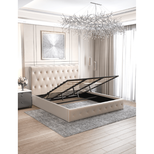LIT COFFRE CORSICA EN VELOURS BEIGE - vue 2