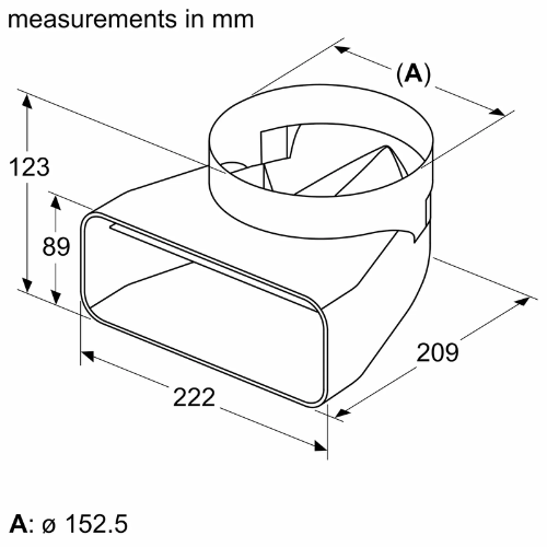 Adapteur de conduit, ⌀ 150 mm, 90 °, rond-plat SIEMENS HZ9VDSI1 - vue 2