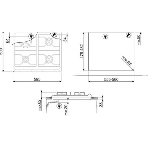Table De Cuisson 4 Feux 60 cm Anthracite SMEG SRV864AOGH - vue 6