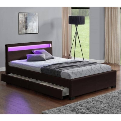 LIT LED EN SIMILICUIR NOIR A TIROIRS 160x200 cm EURODESIGN 722N160 - vue 2