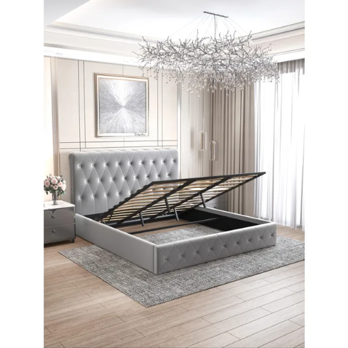 LIT COFFRE CORSICA EN VELOURS GRIS 140x190 EURODESIGN 755G140 - vue 3