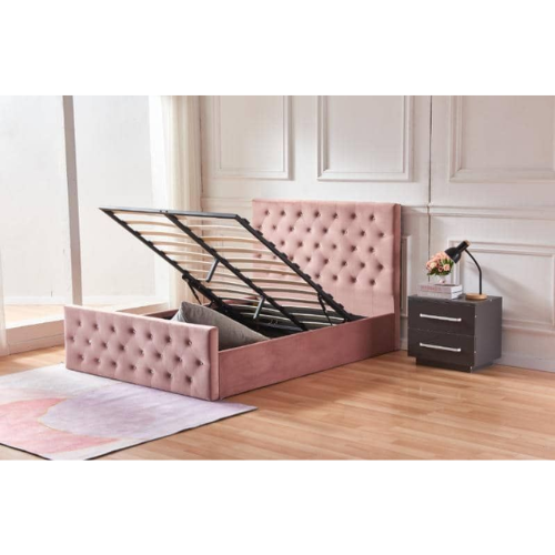 LIT COFFRE VICTORIA CAPITONNE AVEC DIAMANT VELOURS ROSE 140x190 EURODESIGN 717R140 - vue 3