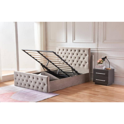 LIT COFFRE VICTORIA CAPITONNE AVEC DIAMANT VELOURS MOKA 140x190 EURODESIGN 717M140 - vue 3